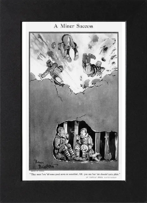 Gerahmter Druck : Ein Bergmanns Erfolg von Bruce Bairnsfather, WW1-Kartoon.