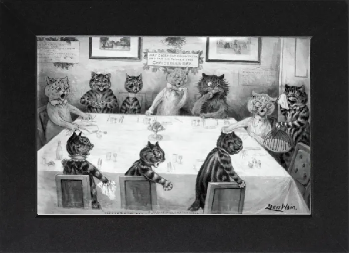 Gerahmter Druck : Louis Wain - Eine Weihnachtskatastrophe Gerahmter Druck : Louis Wain - Eine Weihnachtskatastrophe