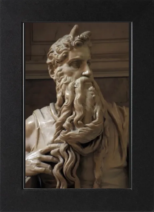 Gerahmter Druck : Mose, 1513 - 1515, Skulptur von Michelangelo (1475 - 1564), Marmor Gerahmter Druck : Mose, 1513 - 1515, Skulptur von Michelangelo (1475 - 1564), Marmor