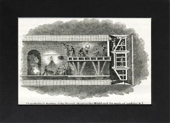 Gerahmter Druck : Längenabschnitt des Thams-Tunnels aus dem Jahr 1825 Gerahmter Druck : Längenabschnitt des Thams-Tunnels aus dem Jahr 1825