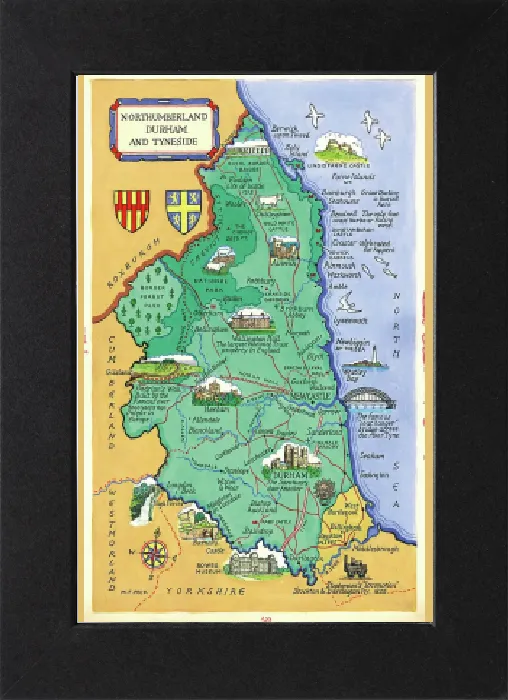 Gerahmter Druck : Karte - Nordumbria und Durham und Tyne-Siedlung Gerahmter Druck : Karte - Nordumbria und Durham und Tyne-Siedlung