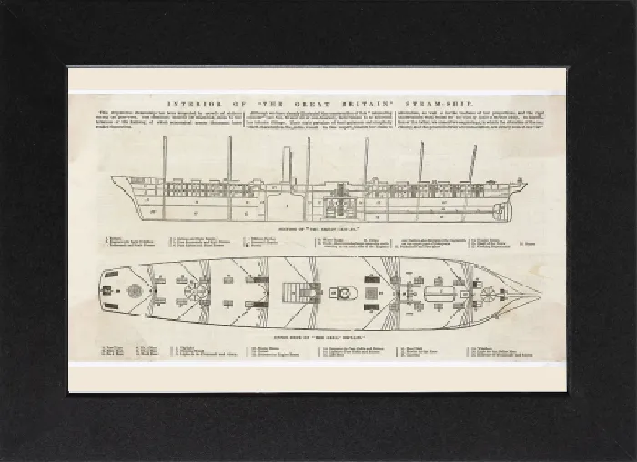 Gerahmter Druck : Entwurf der Schifffahrtsschiff SS Großbritannien Gerahmter Druck : Entwurf der Schifffahrtsschiff SS Großbritannien
