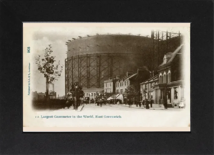 Gerahmter Druck : Größter Gasometer der Welt - Ost Greenwich, London Gerahmter Druck : Größter Gasometer der Welt - Ost Greenwich, London