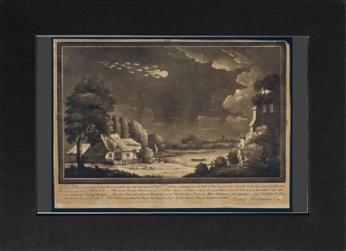 Gerahmter Druck : Feuerkugel-Meteoritengrabierung Gerahmter Druck : Feuerkugel-Meteoritengrabierung
