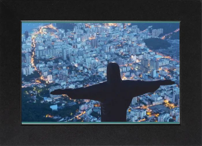 Gerahmter Druck : Skulptur von Christus der Erlöser auf dem Corcovado in Rio de Janeiro im Brasilien Südamerika