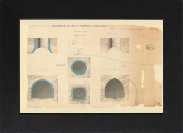 Gerahmter Druck : Bristol und Gloustersche Eisenbahn, Wickwar-Tunnel – Zeichnung Nr. 5 – Querschnittszeichnungen (1841) Gerahmter Druck : Bristol und Gloustersche Eisenbahn, Wickwar-Tunnel – Zeichnung Nr. 5 – Querschnittszeichnungen (1841)