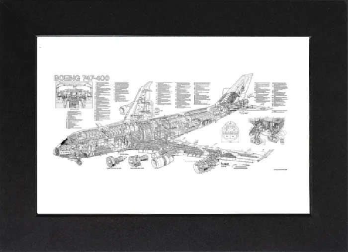 Gerahmter Druck : Boeing 747-400 Zuschneideposter