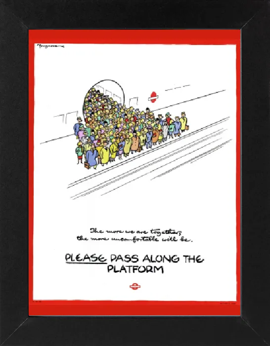 Gerahmter Druck : LONDON: U-BAHN, 1944. Je mehr wir zusammen sind, desto unangenehmer werden wir Gerahmter Druck : LONDON: U-BAHN, 1944. Je mehr wir zusammen sind, desto unangenehmer werden wir