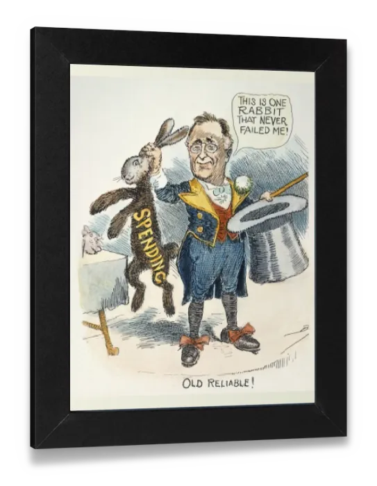 Gerahmter Druck : Alter Zuverlässiger! Amerikanischer Cartoon aus dem Jahr 1938 von Clifford Berryman kritisiert Präsidenten Roosevelts für seine Neuen Deals Ausgabenpolitik Gerahmter Druck : Alter Zuverlässiger! Amerikanischer Cartoon aus dem Jahr 1938 von Clifford Berryman kritisiert Präsidenten Roosevelts für seine Neuen Deals Ausgabenpolitik