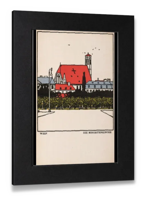 Gerahmter Druck : Postkarte der Wiener Werkstätte Nr. 134: Wien - Die Minoritenkirche von Urban Janke (1887-1915), Künstler der Wiener Werkstätte und Verlag, 1908 aus Pappe mit Farbdruck auf Lithografie, Höhe×Breite 14×9 cm, Wiener Werkstätte als Atelier für die Fine Arts Gerahmter Druck : Postkarte der Wiener Werkstätte Nr. 134: Wien - Die Minoritenkirche von Urban Janke (1887-1915), Künstler der Wiener Werkstätte und Verlag, 1908 aus Pappe mit Farbdruck auf Lithografie, Höhe×Breite 14×9 cm, Wiener Werkstätte als Atelier für die Fine Arts