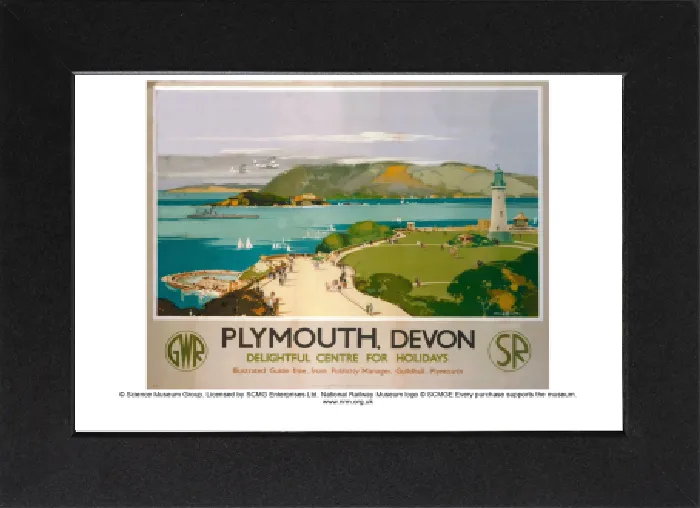Gerahmter Druck : Plymouth, Devon, GWR / SR-Plakate 1938 Gerahmter Druck : Plymouth, Devon, GWR / SR-Plakate 1938