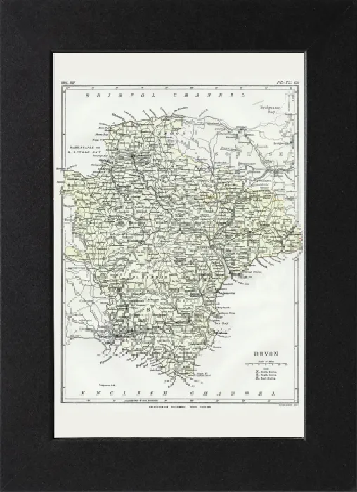 Gerahmter Druck : Karte von Devon, 1883