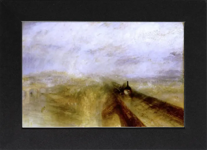 Gerahmter Druck : Regen, Dampf und Geschwindigkeit - Die Große Westliche Eisenbahn von Turner im Nationalgalerie Joseph Gerahmter Druck : Regen, Dampf und Geschwindigkeit - Die Große Westliche Eisenbahn von Turner im Nationalgalerie Joseph