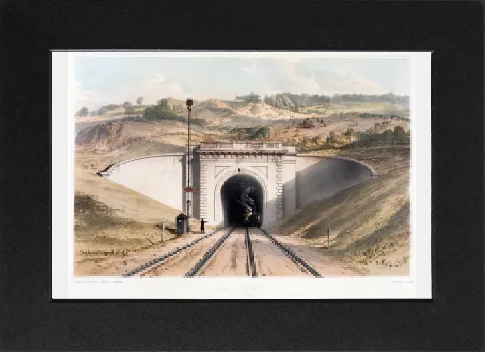 Gerahmter Druck : Tor von Bruneles Boxtunnel in der Nähe from Bath (Farbdruck Lithographie)