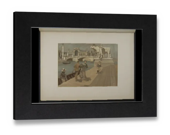 Gerahmter Druck : Gondolalandung, Landwirtschaftshalle, 1893 (Lithographie) Gerahmter Druck : Gondolalandung, Landwirtschaftshalle, 1893 (Lithographie)