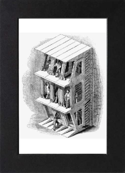 Gerahmter Druck : Stützschildeisenbahn für den Bau des Thamesschiffs, London 1842