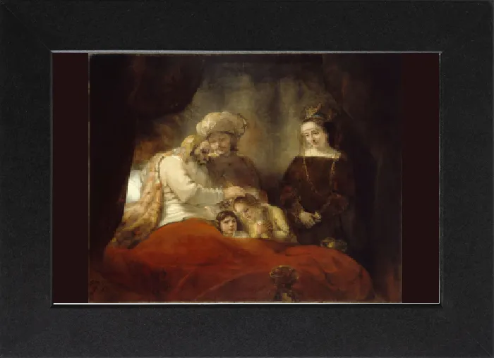 Gerahmter Druck : Jakob segnet Ephraim und Manasses, 1656. Künstler : Rembrandt van Rijn (1606 - 1669) Gerahmter Druck : Jakob segnet Ephraim und Manasses, 1656. Künstler : Rembrandt van Rijn (1606 - 1669)