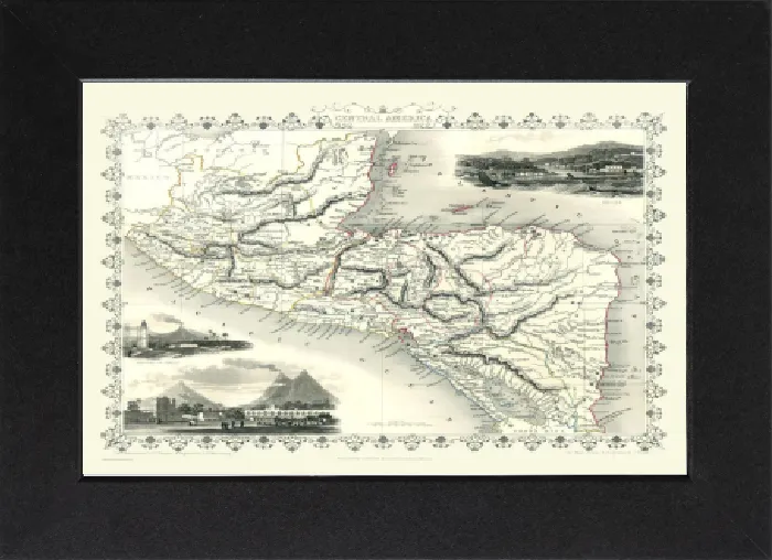Gerahmter Druck : Alte Karte von Zentralamerika 1851 von John Tallis. Gerahmter Druck : Alte Karte von Zentralamerika 1851 von John Tallis.