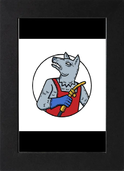 Gerahmter Druck : Einzeillinien-Illustration eines wilden Hundes. Gerahmter Druck : Einzeillinien-Illustration eines wilden Hundes.