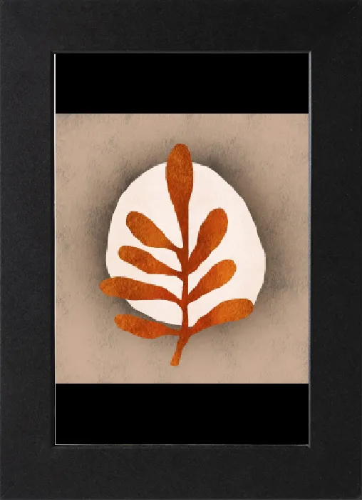Gerahmter Druck : Eine minimalistische Illustration mit einem abstrakten Blatt gegen einen texturen Hintergrund. Gerahmter Druck : Eine minimalistische Illustration mit einem abstrakten Blatt gegen einen texturen Hintergrund.