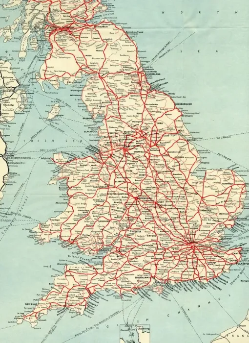 Gerahmter Druck : Britische Eisenbahnnetzplan aus den 1950er Jahren Gerahmter Druck : Britische Eisenbahnnetzplan aus den 1950er Jahren
