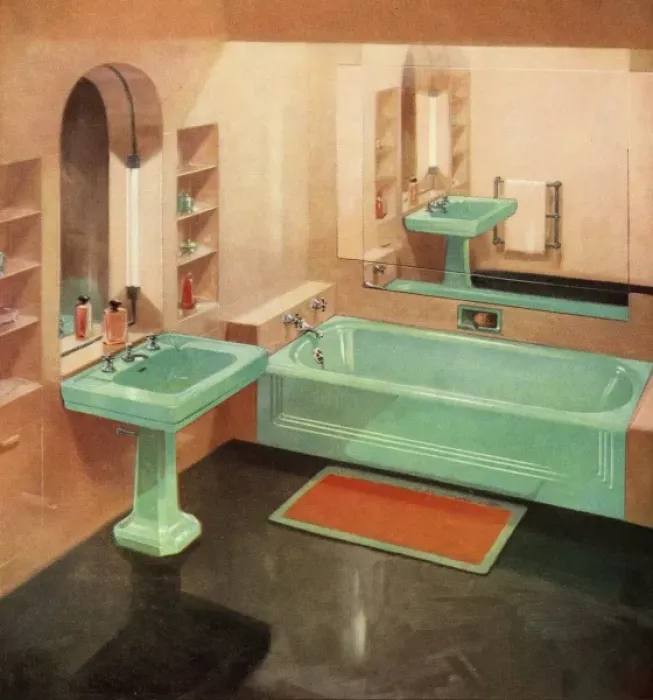 Gerahmter Druck : 1950er Badezimmer Gerahmter Druck : 1950er Badezimmer
