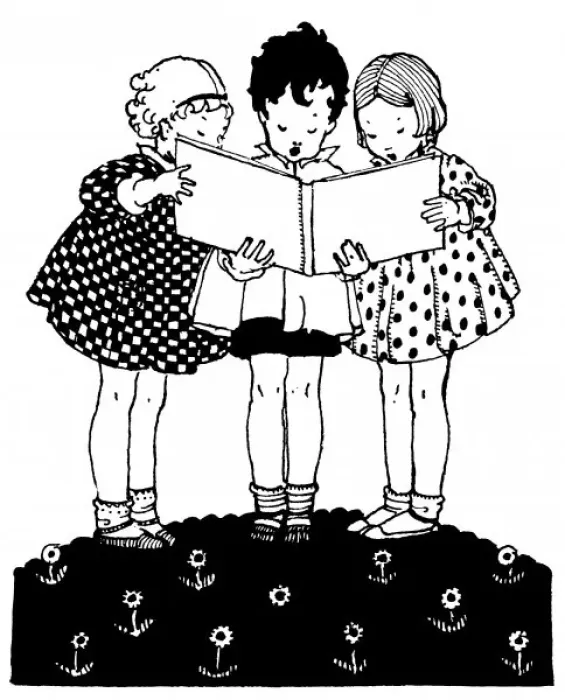 Gerahmter Druck : Zwei und ein Buch Gerahmter Druck : Zwei und ein Buch