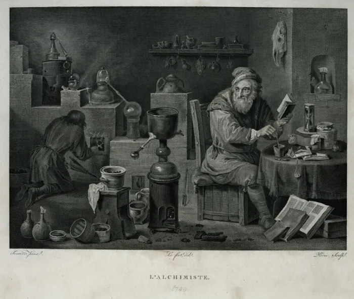 Gerahmter Druck : Alchemist am Werk