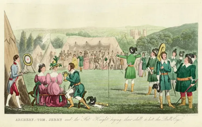 Gerahmter Druck : Bogenwettkampf, 1828 Gerahmter Druck : Bogenwettkampf, 1828