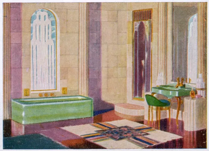 Gerahmter Druck : Moderne Badezimmer im Stil Art Déco, 1930 Gerahmter Druck : Moderne Badezimmer im Stil Art Déco, 1930