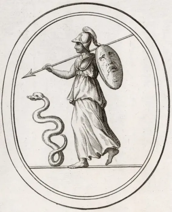 Gerahmter Druck : Minerva und Athena
