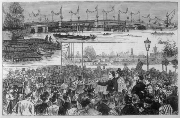 Gerahmter Druck : Battersea Bridge Opening Gerahmter Druck : Battersea Bridge Opening