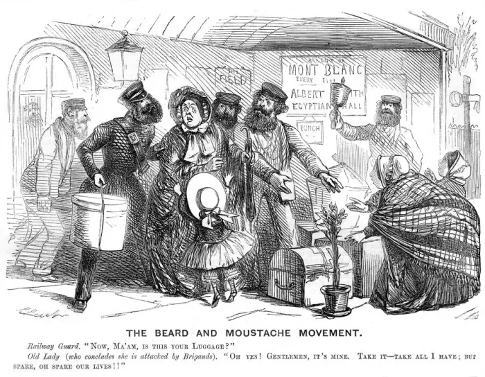Gerahmter Druck : Der Bart- und Mustachbewegung, von John Leech Gerahmter Druck : Der Bart- und Mustachbewegung, von John Leech