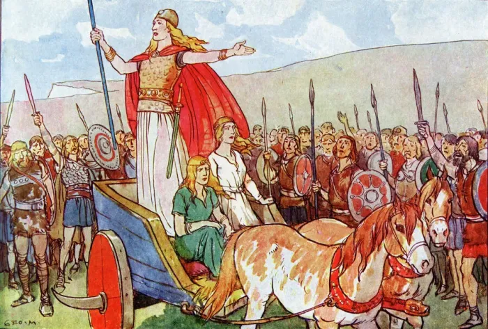 Gerahmter Druck : Boadicea mit ihren zwei Töchtern