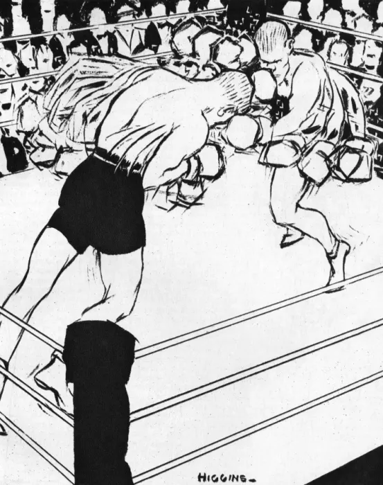 Gerahmter Druck : Boxkampf von Higgins. Gerahmter Druck : Boxkampf von Higgins.