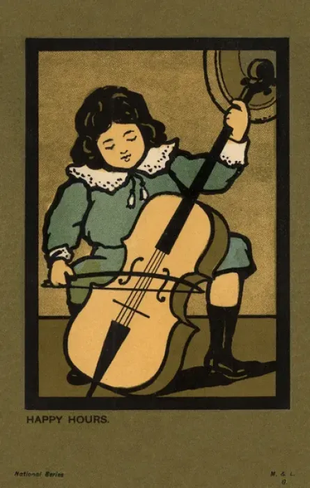 Gerahmter Druck : Junge spielt Zither Gerahmter Druck : Junge spielt Zither