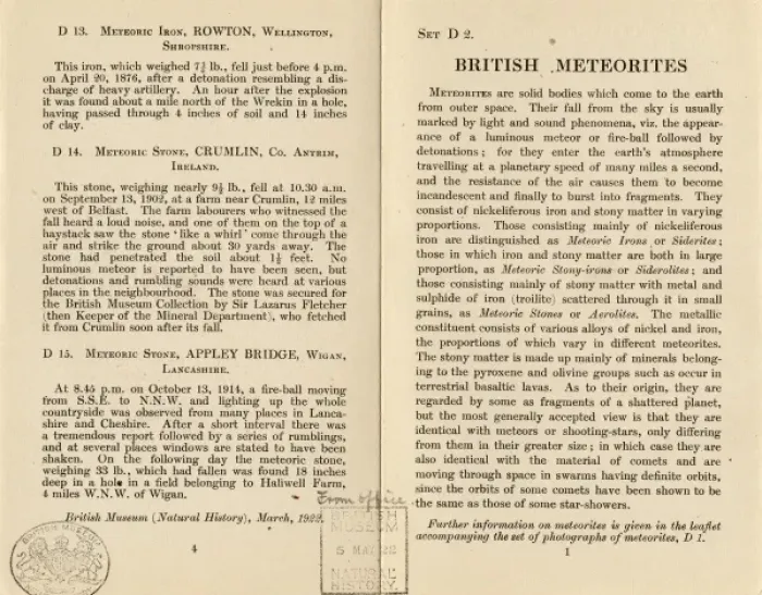 Gerahmter Druck : Britische Meteoriten, Flugblatt