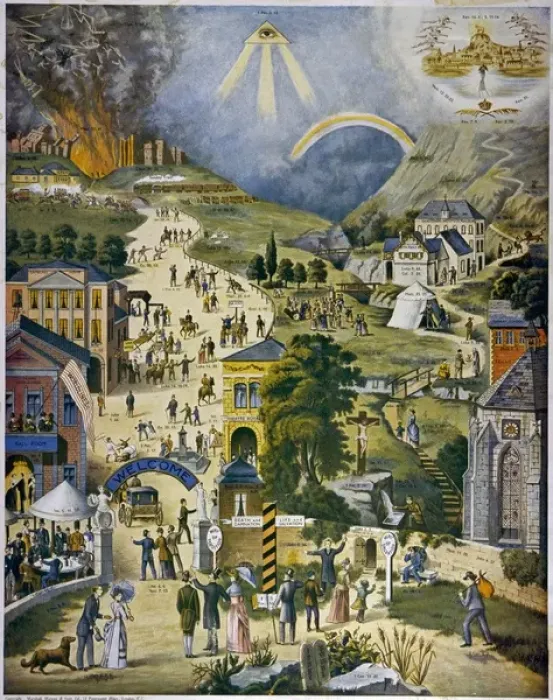 Gerahmter Druck : Die Breite und die Enge des Weges zum Himmel oder Jenseits der Unterwelt - religiöse Konzepte Gerahmter Druck : Die Breite und die Enge des Weges zum Himmel oder Jenseits der Unterwelt - religiöse Konzepte