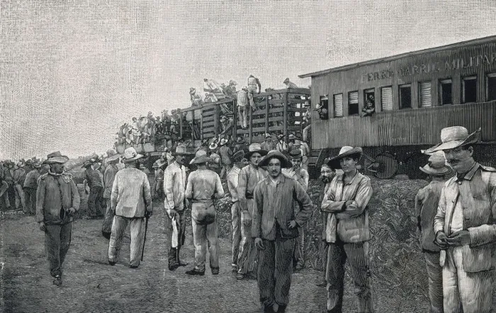 Gerahmter Druck : Bau der kubanischen Eisenbahn Gerahmter Druck : Bau der kubanischen Eisenbahn