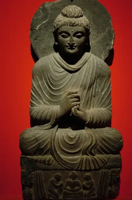 Gerahmter Druck : Statue des Buddhas mit Dharmacakra-Mudragesetz, 2.-3. Jahrhundert Gerahmter Druck : Statue des Buddhas mit Dharmacakra-Mudragesetz, 2.-3. Jahrhundert