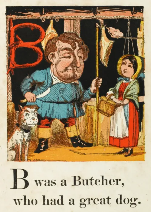 Gerahmter Druck : Fleischer und Kunde 1867 Gerahmter Druck : Fleischer und Kunde 1867