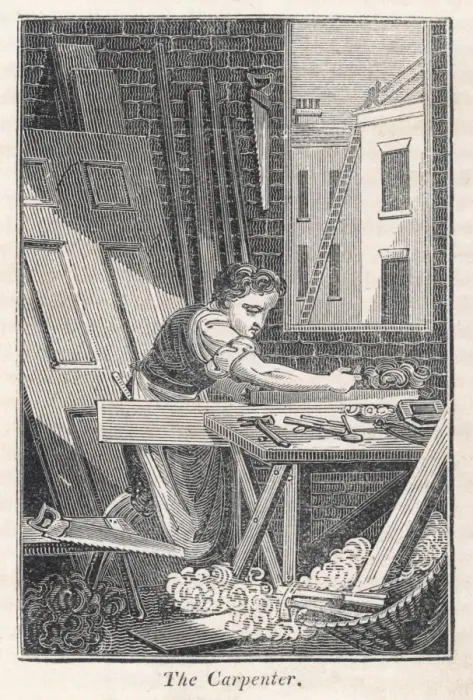 Gerahmter Druck : Der Zimmermann 1827 Gerahmter Druck : Der Zimmermann 1827