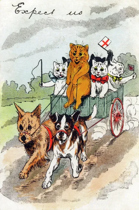 Gerahmter Druck : Katzen im Pferdekutschen von Louis Wain Gerahmter Druck : Katzen im Pferdekutschen von Louis Wain