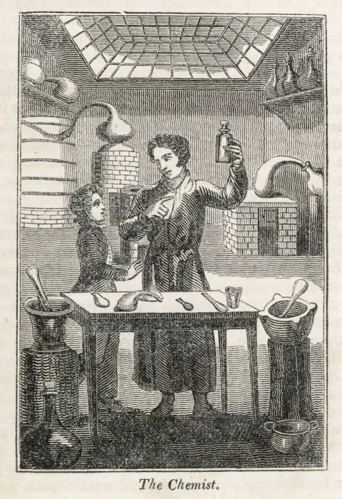 Gerahmter Druck : Der Chemiker, 1827 Gerahmter Druck : Der Chemiker, 1827