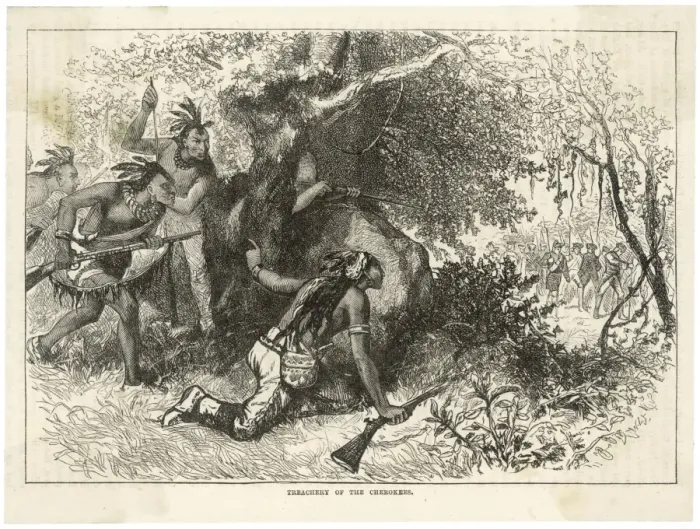 Gerahmter Druck : Cherokee attackiert Briten Gerahmter Druck : Cherokee attackiert Briten