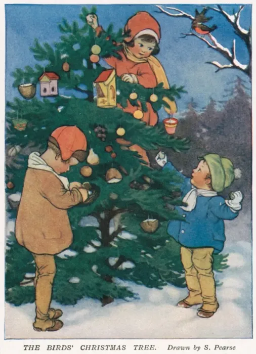 Gerahmter Druck : Kinder mit Weihnachtsbaum