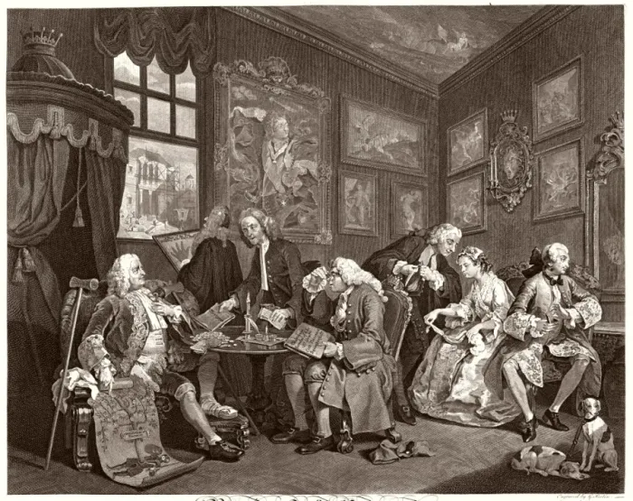 Gerahmter Druck : Vertrag I Hogarth 1745