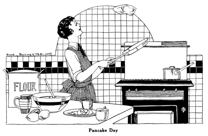 Gerahmter Druck : Backen eines Pfannkuchens Gerahmter Druck : Backen eines Pfannkuchens