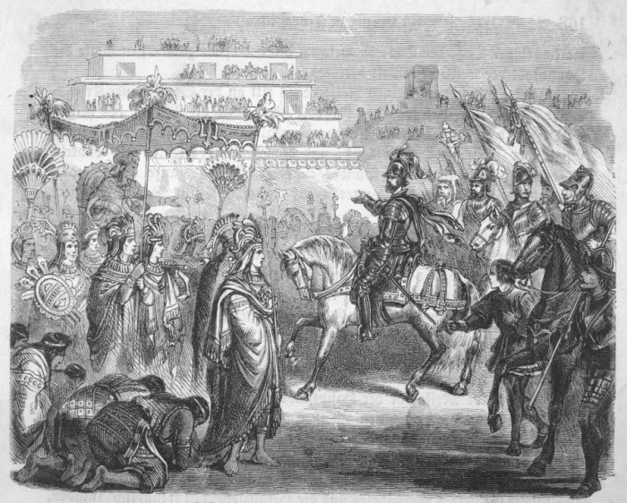 Gerahmter Druck : Cortés und Moctezuma Gerahmter Druck : Cortés und Moctezuma