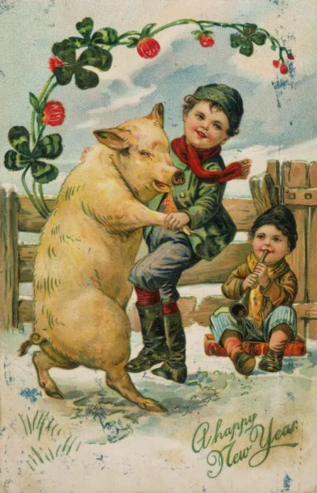Gerahmter Druck : Tanzen mit einem Schwein 1910 Gerahmter Druck : Tanzen mit einem Schwein 1910